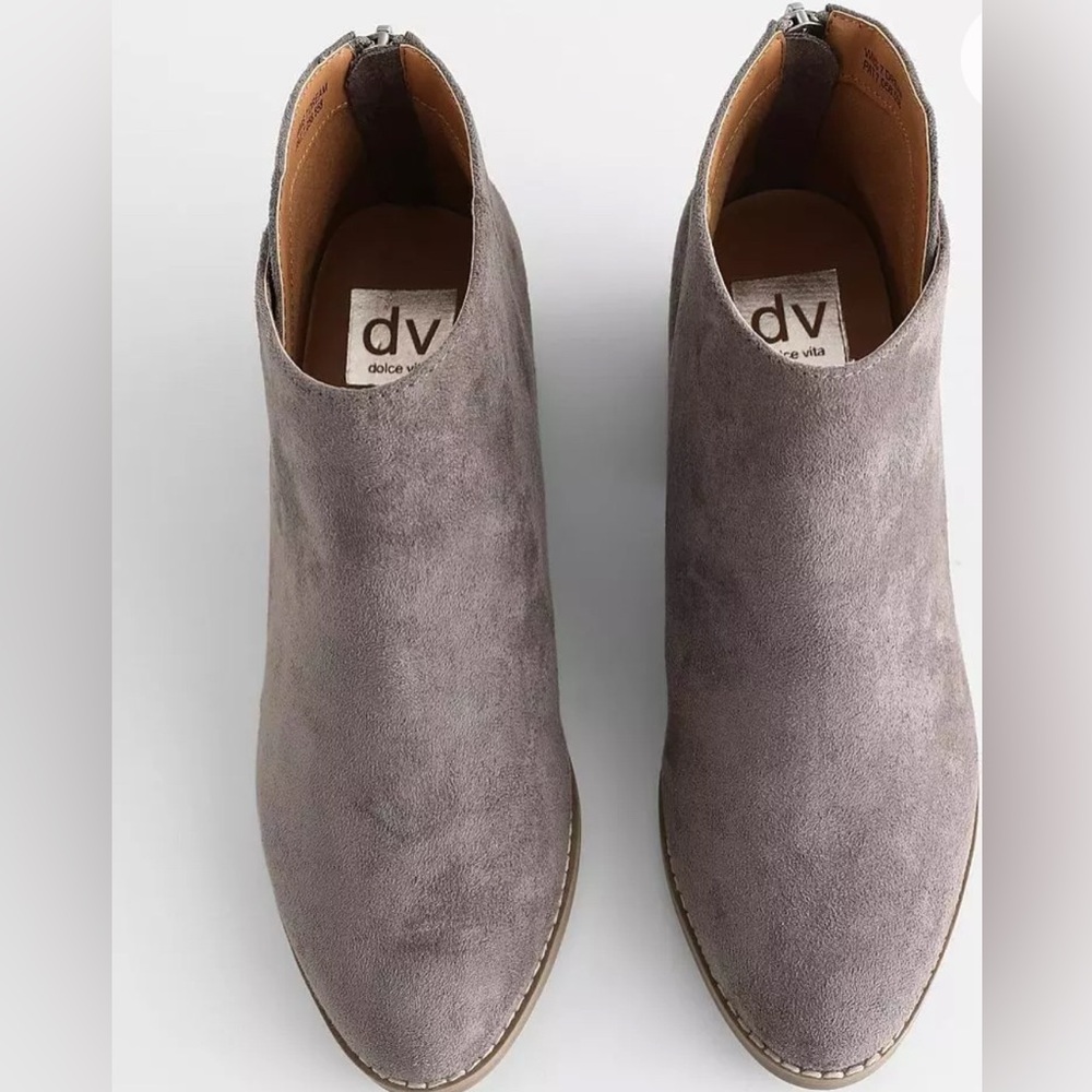 NWOT - DV by Dolce Vita Gray Suede Asymmetrical Dream Ankle Booties - Picture 4 of 7